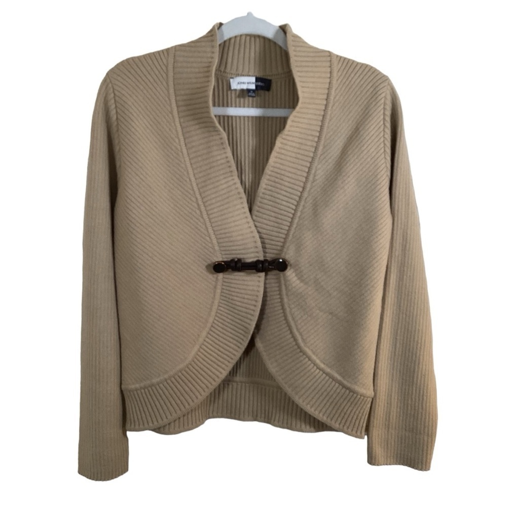 Jones Wear Studio Women’s Beige Long Sleeve Cardigan With Leather Closure. Sz M - Picture 1 of 7